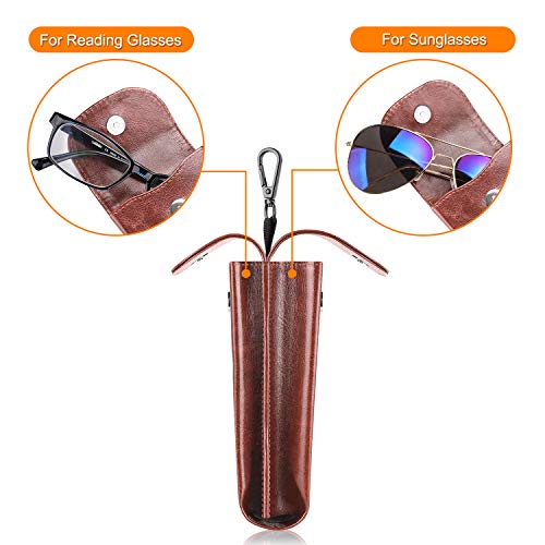 Fintie Estuche Doble de Gafas con Gancho Mosquetón - Bolsa Portátil de Cuero Sintético Antirrayas para Gafas de Sol, Marrón