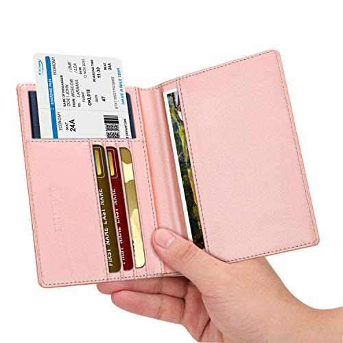 Fintie Funda de Pasaporte - Carcasa para Pasaporte de Cuero Sintético con Billetera para Tarjeta de Crédito, Tarjetas de Visita, Pases de Embarque,Tarjeta Médica, Oro Rosa