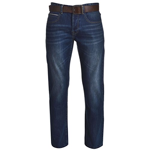 Firetrap Hombre Jeans Piel Cinturón Incluye Straight Denim Pantalones Vaqueros Pantalones Azul 30 W R