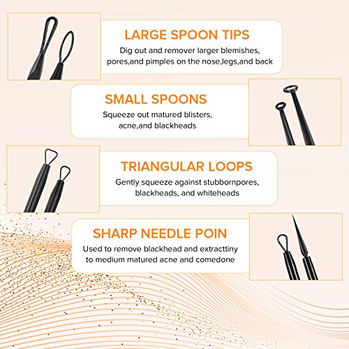 FishOaky Blackhead Remover Tool, Extractor Puntos Negros, 5 PCS Acero Inoxidable Acné Quita Espinilla Pin Spot Pimple Popper Pinzas Kit para Manchas Blancas, Manchas de Acné con Manchas