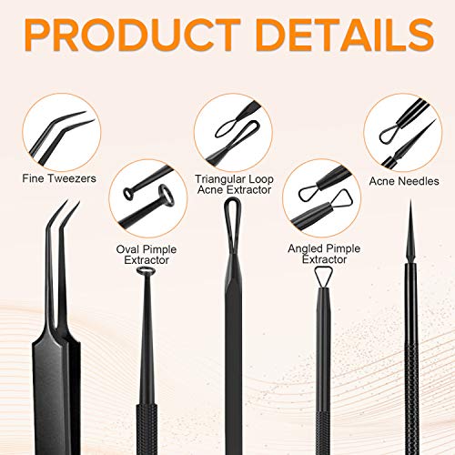 FishOaky Blackhead Remover Tool, Extractor Puntos Negros, 5 PCS Acero Inoxidable Acné Quita Espinilla Pin Spot Pimple Popper Pinzas Kit para Manchas Blancas, Manchas de Acné con Manchas