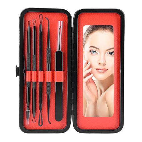 FishOaky Blackhead Remover Tool, Extractor Puntos Negros, 5 PCS Acero Inoxidable Acné Quita Espinilla Pin Spot Pimple Popper Pinzas Kit para Manchas Blancas, Manchas de Acné con Manchas