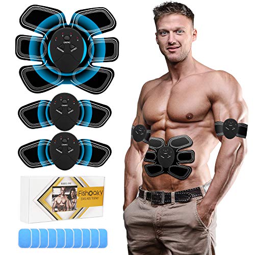 FISHOAKY EMS Electroestimulador Muscular Abdominales, Estimulador Muscular Abdominales, Eñectro Estimulador Abdominal, EMS Trainer para Abdomen/Brazo/Piernas/Cintura para Hombres y Mujeres