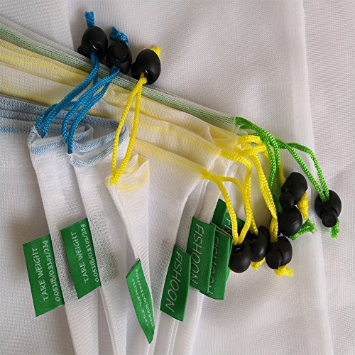 Fishoon Bolsas para Compras Reutilizable, Ecológicas y Excelentes para Guardar Frutas/Verduras, Juguetes, Manualidades, Cosméticos, Lavable y Libre de BPA, 3 Tamaños (Malla Blanca)