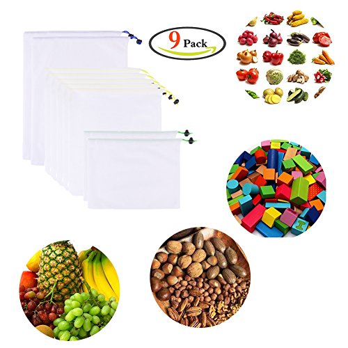Fishoon Bolsas para Compras Reutilizable, Ecológicas y Excelentes para Guardar Frutas/Verduras, Juguetes, Manualidades, Cosméticos, Lavable y Libre de BPA, 3 Tamaños (Malla Blanca)