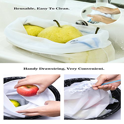 Fishoon Bolsas para Compras Reutilizable, Ecológicas y Excelentes para Guardar Frutas/Verduras, Juguetes, Manualidades, Cosméticos, Lavable y Libre de BPA, 3 Tamaños (Malla Blanca)