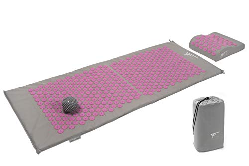 Fitem Kit de acupresión XL - Cojín + Esterilla de acupresión + Bola de masaje - Alivia dolores de Espalda y Cuello - Masaje de espalda - Esterilla: 130 x 50 x 2,5 cm, cojín: 30 x 23 x 10 cm