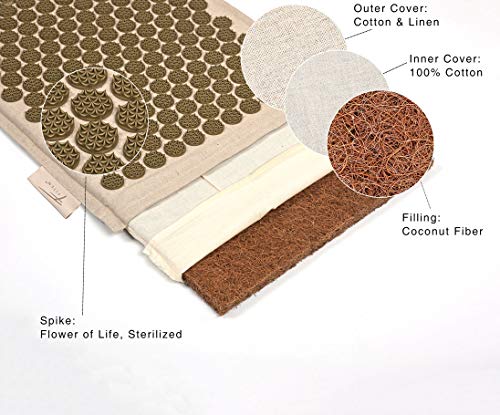 Fitem – Set de acupresión de alta gama y ecológico, esterilla de acupresión + cojín + bolsa, alivio del dolor de espalda y cuello, relajación muscular y estimuladores patentados