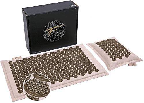 Fitem – Set de acupresión de alta gama y ecológico, esterilla de acupresión + cojín + bolsa, alivio del dolor de espalda y cuello, relajación muscular y estimuladores patentados