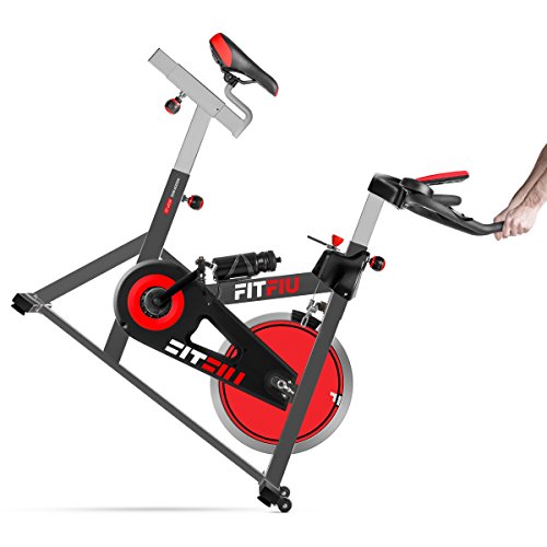 FITFIU BESP-22 - Bicicleta Indoor Spinning ergonómica con disco inercia 24kg y resistencia regulable, Bici Entrenamiento Fitness con sillín ajustable, Pulsómetro y pantalla LCD