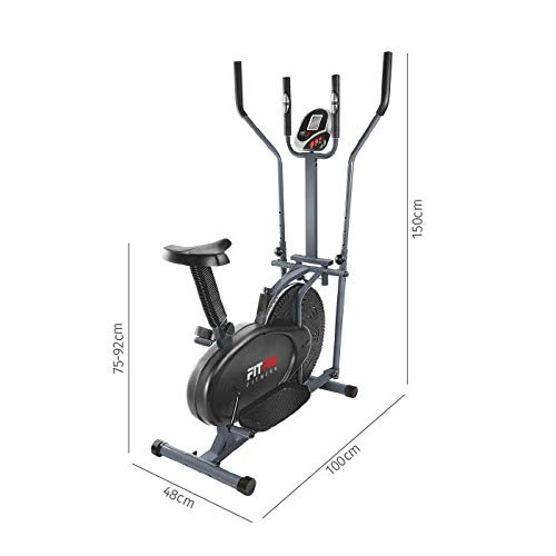 FITFIU Fitness BELI-120 - Bicicleta Elíptica con sillín regulable, multifunción Elíptica y Estática magnética, pantalla LCD, Pulsómetro y disco de inercia de 5kg ideal Entrenamiento Fitness