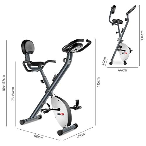 FITFIU Fitness BEST-220 Bicicleta Estática Spinning plegable con respaldo regulable, Pulsómetro y volante de inercia de 8 kg Entrenamineto Fitness a 8 niveles de esfuerzo, Unisex adulto, Gris