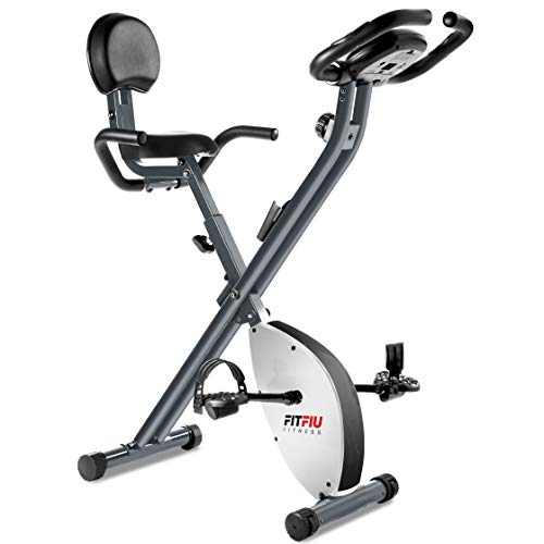 FITFIU Fitness BEST-220 Bicicleta Estática Spinning plegable con respaldo regulable, Pulsómetro y volante de inercia de 8 kg Entrenamineto Fitness a 8 niveles de esfuerzo, Unisex adulto, Gris