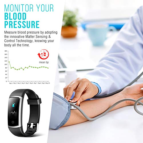 FITFORT Pulsera de Actividad Reloj Inteligente para Hombre y Mujer, IP68 Impermeable Reloj Deportivo con Rtmo Cardíaco, Presión Sanguínea, Sueño Monitor, Contador y Calorías para Android y iOS