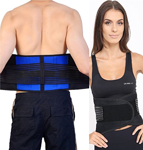 FitMad Regulable Neopreno Doble Tirador Lumbar Apoyo Inferior Espalda Cinturón Venda - Dolor De Espalda/Hernia Disco Alivio del Dolor - 5 Tamaños (S, M, L, XL, XXL) - Negra y Azul, Mediana