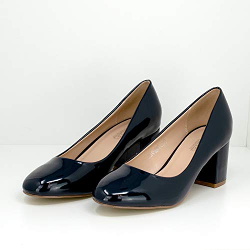 Fitters Footwear That Fits Damas Zapatos de Tacón Sesy Lacado Zapatillas con tacón de Bloque (45 EU, Azul Marino)