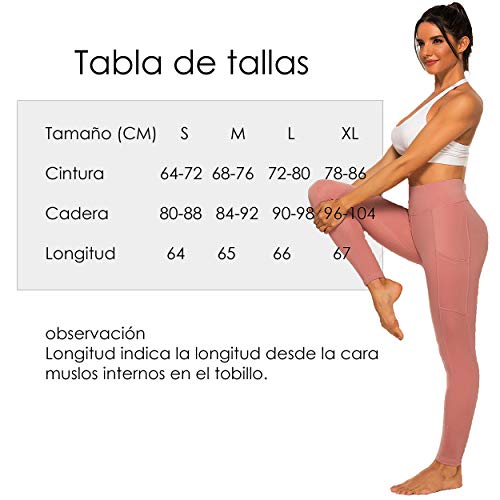 FITTOO Mallas Leggings Mujer Pantalones Deportivos Yoga Alta Cintura Elásticos Transpirables Rosa S