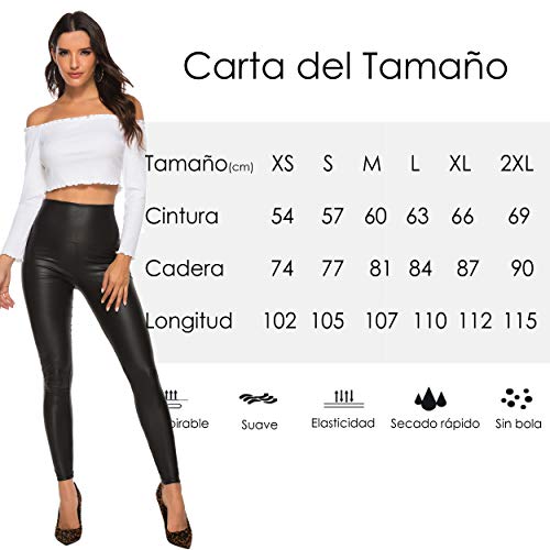 FITTOO Mujeres PU Leggins Cuero Brillante Pantalón Elásticos Pantalones para Mujer300#2 Negro Mate M