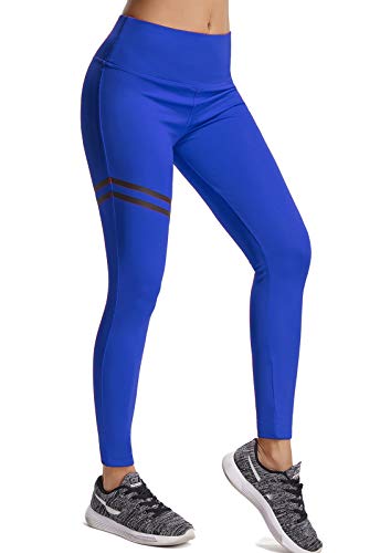 FITTOO Pantalones Deportivos Leggings Mujer Yoga de Alta Cintura Elásticos y Transpirables para Running Fitness Yoga con Gran Elásticos630 Azul S