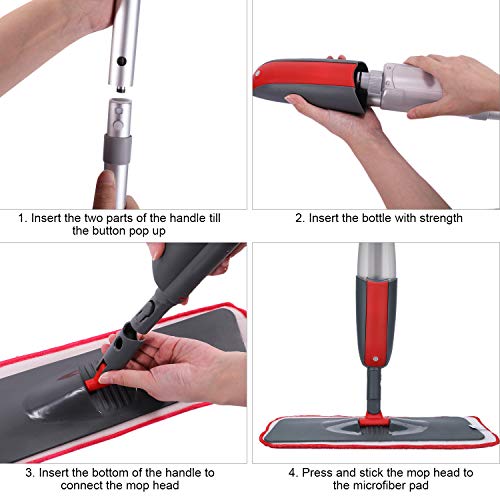 Fixget Fregona Mopa, Mopa con Pulverizador, Spray Mop Microfibra con 2 la Almohadilla Reutilizable y 1 Botella para Laminado, Teja, Suelo de Madera