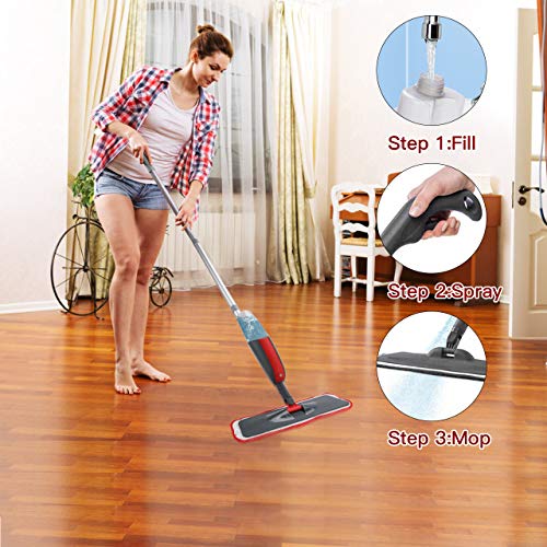 Fixget Fregona Mopa, Mopa con Pulverizador, Spray Mop Microfibra con 2 la Almohadilla Reutilizable y 1 Botella para Laminado, Teja, Suelo de Madera