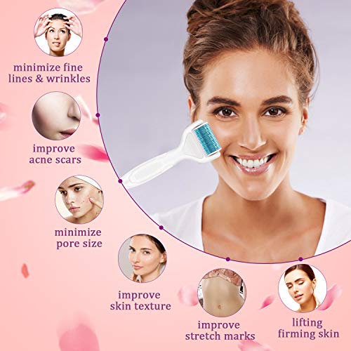 Fixget Rodillo Microagujas Facial, Derma Roller 1.0/0.5/0.25/1.5mm Titanio Agujas para Anti Acne Crecimiento Del Cabello Con Cepillo de Limpieza Facial de Silicona