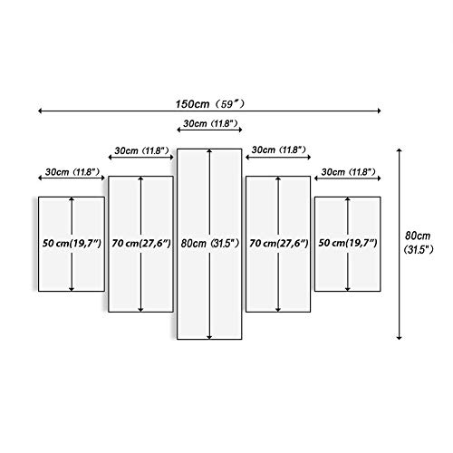 FJLOVE Impresión Cuadro En Lienzo Ojos De Lobo Vigilantes En Libertad Composición De 5 Piezas Cuadros Moderno HD Póster para Pared Decoración,Frameless+A,150X80cm(Large)