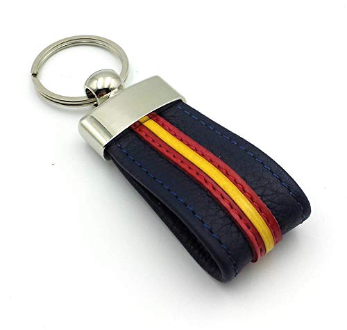 FJR-ArtPiel - Llavero en Piel Ubrique con bandera de España - Alta Calidad - Azul Marino