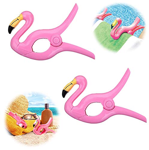 Flamingo Toalla Clips Gran novedad Tumbona Playa Pegs Ropa de lavandería pesada Tumbona Tumbona para silla de vacaciones Piscina Paquete de 2