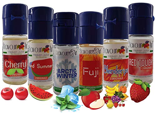 Flavour Art E-Liquid 6x10ml Set Menta/Fruta. Líquidos Sabor Menta,Sandía,Fresa,Cereza,Manzana y Tutifruti para todos los Vapers, Cigarrillos Electrónicos y Pods del mercado.No Nicotine.