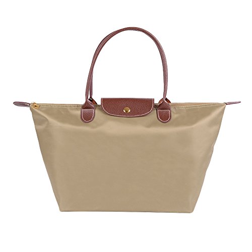 Fletion - Bolso de nailon impermeable para mujer, bolso de hombro, plegable, bolsa de viaje caqui L:52 cm*32 cm*20 cm