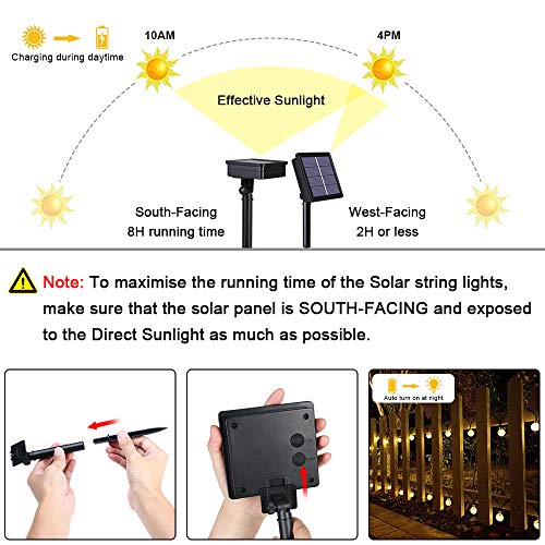 flintronic Cadena de Luces Led Solar, Guirnaldas Luces Exterior, 36ft/11m 60LED Guirnalda Solar LED Bola de Cristal Luces Decorativa para Jardín, Terraza, Boda, Árbol de Navidad, Fiesta, Patio