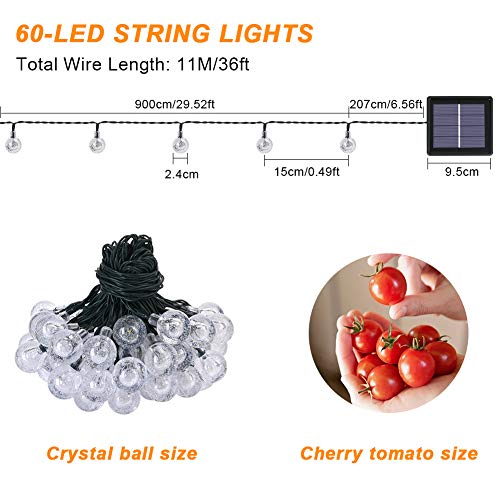 flintronic Cadena de Luces Led Solar, Guirnaldas Luces Exterior, 36ft/11m 60LED Guirnalda Solar LED Bola de Cristal Luces Decorativa para Jardín, Terraza, Boda, Árbol de Navidad, Fiesta, Patio