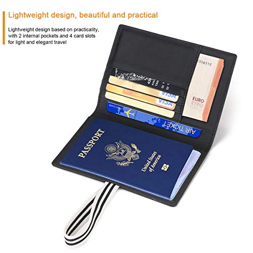 flintronic Fundas Pasaporte Piel, Bloqueo RFID Cartera de Piel de Pasaporte, Hombre/Mujeres Passport Holder con 4 Ranuras para Tarjetas, Porta Pasaporte para Tarjeta de Crédito y Billete - Negro