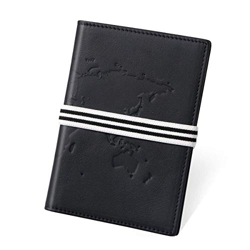 flintronic Fundas Pasaporte Piel, Bloqueo RFID Cartera de Piel de Pasaporte, Hombre/Mujeres Passport Holder con 4 Ranuras para Tarjetas, Porta Pasaporte para Tarjeta de Crédito y Billete - Negro