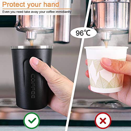 flintronic Taza de café 380ML, Taza de Viaje de Acero Inoxidable - Taza de automóvil de Doble Pared de Aislamiento Taza, Calibre Super Wide Cup para Hielo Fácil de Poner(Negro)