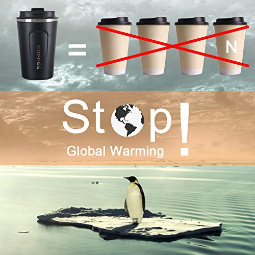 flintronic Taza de café 380ML, Taza de Viaje de Acero Inoxidable - Taza de automóvil de Doble Pared de Aislamiento Taza, Calibre Super Wide Cup para Hielo Fácil de Poner(Negro)