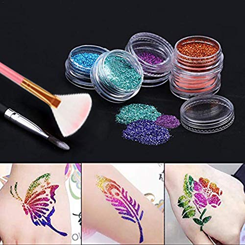 Fllyingu - Kit de tatuaje con purpurina, temporal, resistente al agua, maquillaje corporal, pintura para la cara con 24 colores de flash y 6 colores fluorescentes para Halloween