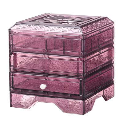 flmflmd Caja de joyería Transparente de Escritorio Caja de Almacenamiento de la joyería de Mano baratijas cosméticos Caja de lápiz Labial Glamour Purple