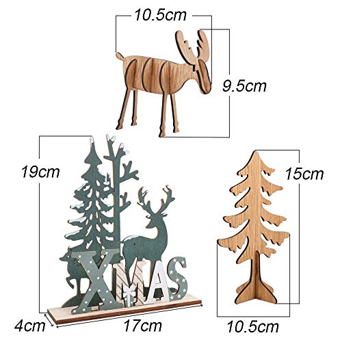 FLOFIA 3Kits Adornos de Navidad de Madera Adornos Navideños Mesa Navidad de Madera Árbol de Navidad Renos Xmas Decoración Navidad Hogar Mesa Ornamento Navidad Fiesta Regalo