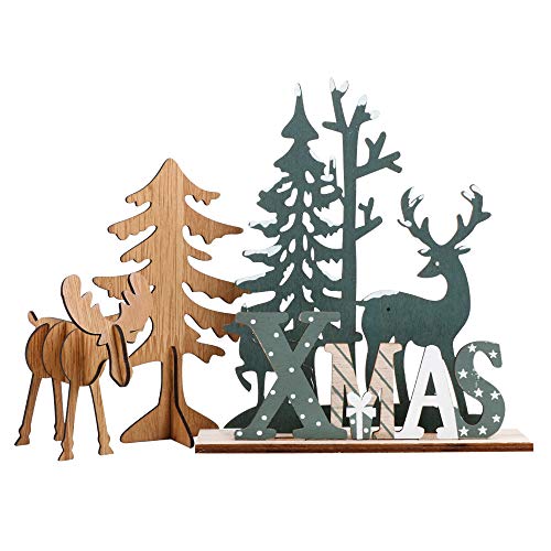 FLOFIA 3Kits Adornos de Navidad de Madera Adornos Navideños Mesa Navidad de Madera Árbol de Navidad Renos Xmas Decoración Navidad Hogar Mesa Ornamento Navidad Fiesta Regalo