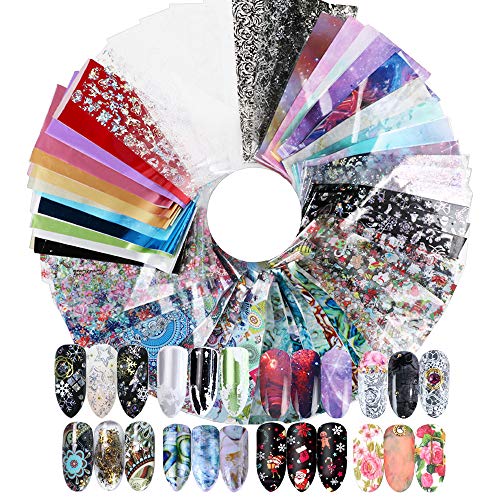 FLOFIA 86 Hojas Lámina de Uñas Starry Sky Nail Foil Transfer Nails Glitter Set Papel Transferencia Foil Pegatinas Uñas Holográfico Nail Stickers para DIY Arte de Uñas