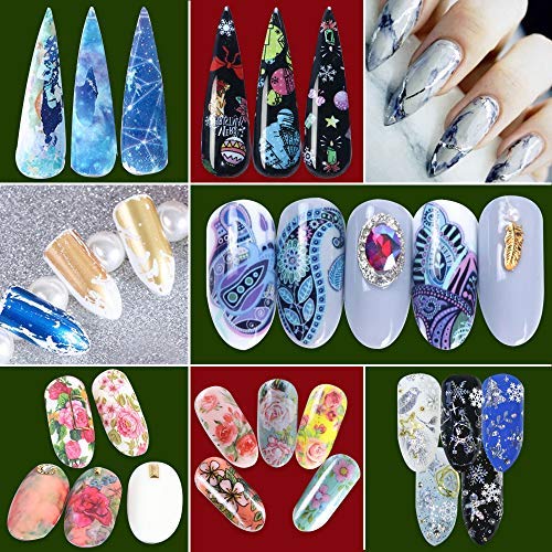 FLOFIA 86 Hojas Lámina de Uñas Starry Sky Nail Foil Transfer Nails Glitter Set Papel Transferencia Foil Pegatinas Uñas Holográfico Nail Stickers para DIY Arte de Uñas