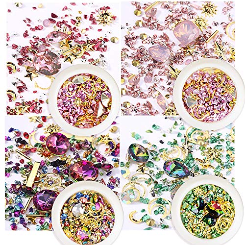 FLOFIA 9 Cajas Pedreria para Uñas Decoración Coloridas 3D Rhinestones Nails Remache Kit Diamantes de Imitación Adornos de Uñas Cuentas de Cristales Lentejuelas Uñas Decoración Arte de Uñas Bricolaje