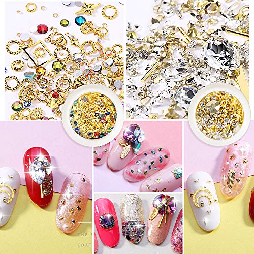 FLOFIA 9 Cajas Pedreria para Uñas Decoración Coloridas 3D Rhinestones Nails Remache Kit Diamantes de Imitación Adornos de Uñas Cuentas de Cristales Lentejuelas Uñas Decoración Arte de Uñas Bricolaje