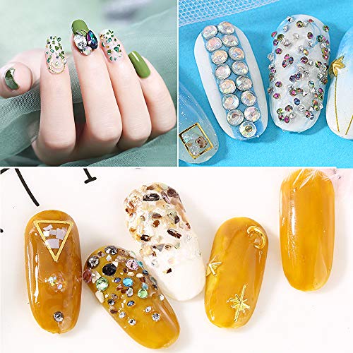 FLOFIA 9 Cajas Pedreria para Uñas Decoración Coloridas 3D Rhinestones Nails Remache Kit Diamantes de Imitación Adornos de Uñas Cuentas de Cristales Lentejuelas Uñas Decoración Arte de Uñas Bricolaje