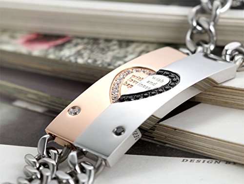 Flongo Brazalete Pulsera Pareja Novios, Pulsera Acero Inoxidable El Amor Infinito, Regalo Día de los Enamorados Navidad, Elegantes Modelos Varios (Amor y Felicidad)