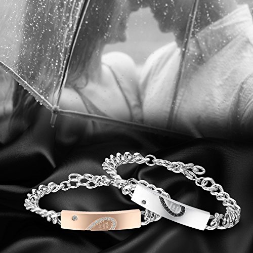 Flongo Brazalete Pulsera Pareja Novios, Pulsera Acero Inoxidable El Amor Infinito, Regalo Día de los Enamorados Navidad, Elegantes Modelos Varios (Amor y Felicidad)