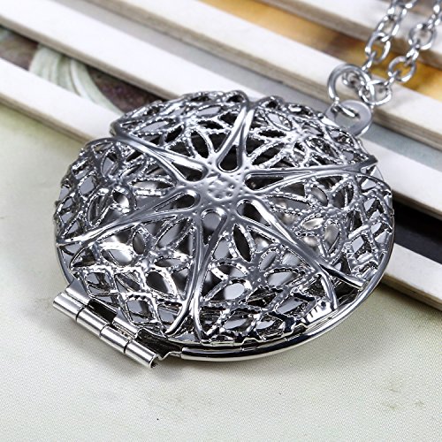 Flongo Collar con Colgante de Locket de Perfume Difusor Aromaterapia, Mujer Colgante Floral Huevo para Aceite Esencial con 5 Almohadillas, Retro Vintage de Color Plateado