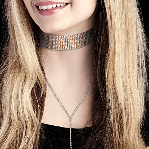 Flongo Gargantillas Doradas Choker de Metal con Diamantes de Imitacion Brillantes, Collar Largo con Borla, Retro Vintage chokers 2017